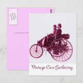 Vintage Cars Gathering, paars roze violet wit Briefkaart (Voorkant / Achterkant)
