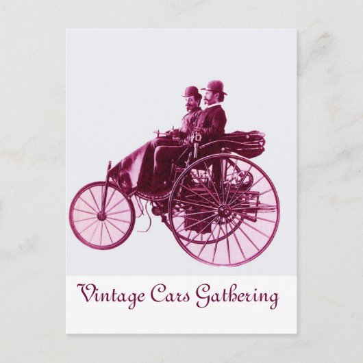 Vintage Cars Gathering, paars roze violet wit Briefkaart (Voorkant)