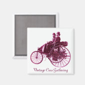 Vintage Cars Gathering, paars roze violet wit Magneet (Voorkant / Achterkant)