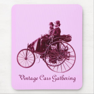 Vintage Cars Gathering, paars roze violet wit Muismat