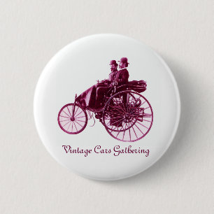 Vintage Cars Gathering, paars roze violet wit Ronde Button 5,7 Cm