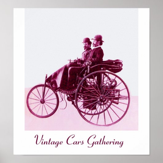 Vintage Cars Gathering, paars roze wit Poster (Voorkant)