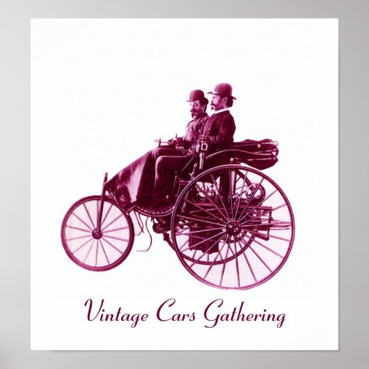 Vintage Cars Gathering, paars violet wit Poster (Voorkant)