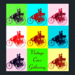 ViNTAGE CARS GATHERING POP ART Poster<br><div class="desc">Elegant,  kleurrijk en artistiek ontwerp voor de automobielindustrie,  opnieuw ontwikkeld van de klassieke  Benz-auto met drie wielen,  1886.Kleurenpalet :geel,  bruin,  aqua blauw,  rood,  paars,  roze,  zwart,  wit.</div>