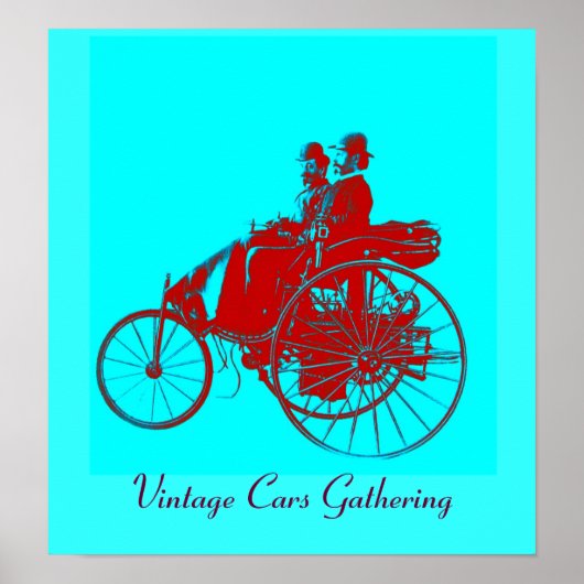 Vintage Cars Gathering, red blue urquase Poster (Voorkant)
