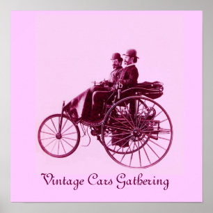 Vintage Cars Gathering, roze violet paars Poster