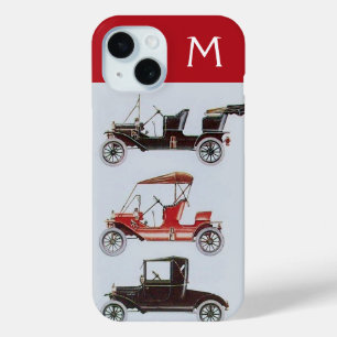 VINTAGE CARS GRAY RED MONOGRAM iPhone 15 CASE