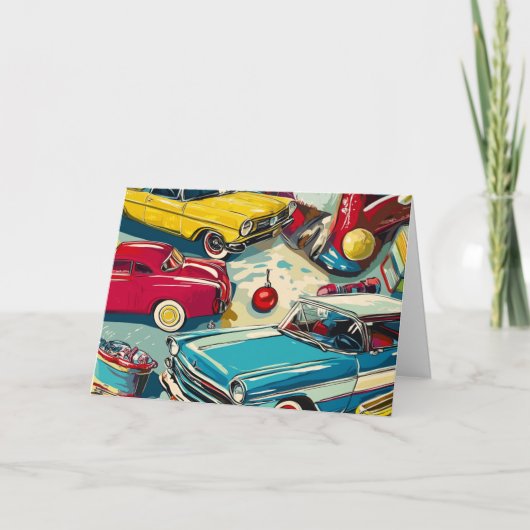 Vintage Cars Kerst Kaart (Voorkant)