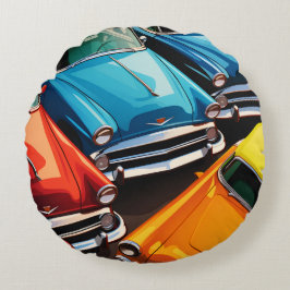Vintage Cars Pattern Rond Kussen