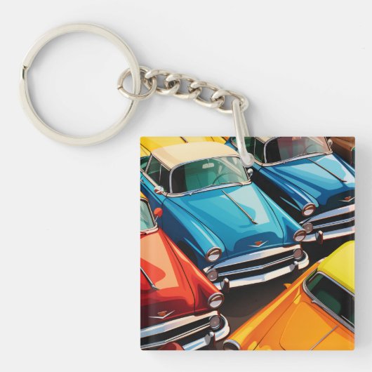 Vintage Cars Pattern Sleutelhanger (Voorkant)