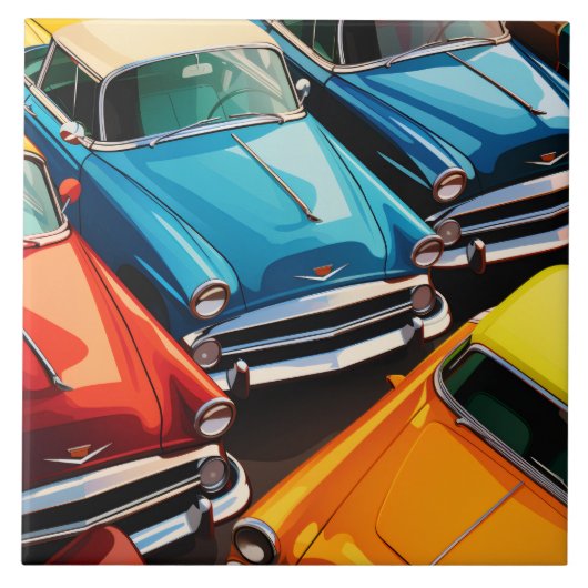 Vintage Cars Pattern Tegeltje (Voorkant)