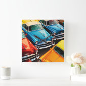 Vintage Cars Pattern Vierkante Klok (Huis)