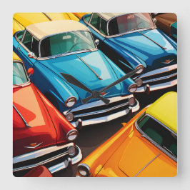 Vintage Cars Pattern Vierkante Klok