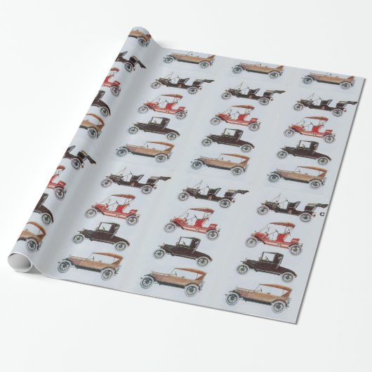 VINTAGE CARS rood wit grijs zwart Cadeaupapier (Uitgerold)