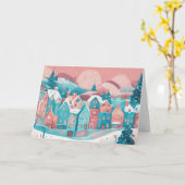 Vintage Cartoon Christmas Village Card Custom Mess Kaart (Gele Bloem)