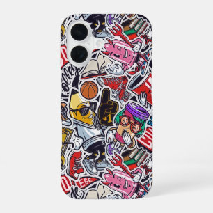 Vintage Cartoon Sticker Bomb iPhone Hoesje voor St iPhone 16 Hoesje