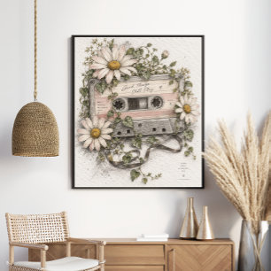 Vintage Cassette Wildflowers Retro Muziek Poster