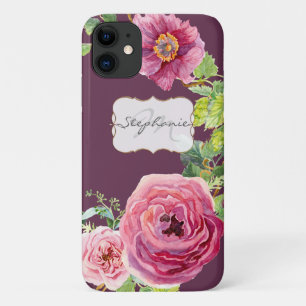 Vintage Cassis Roze Pioen Roos Bloemenaquarel Case-Mate iPhone Case