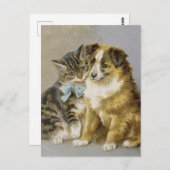 Vintage cat and dog intimate friendship briefkaart (Voorkant / Achterkant)