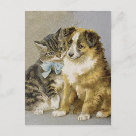 Vintage cat and dog intimate friendship briefkaart