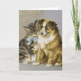 Vintage cat and dog intimate friendship kaart