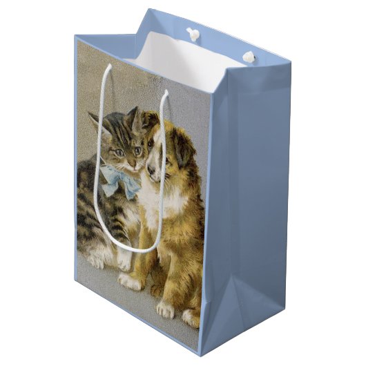 Vintage cat and dog intimate friendship medium cadeauzakje (Voorkant Gekanteld)