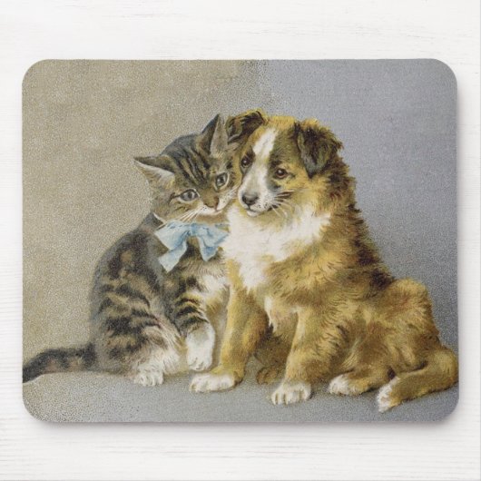 Vintage cat and dog intimate friendship muismat (Voorkant)