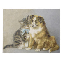 Vintage cat and dog intimate friendship