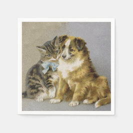 Vintage cat and dog intimate friendship servet