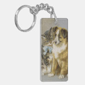 Vintage cat and dog intimate friendship sleutelhanger (Voorkant Links)