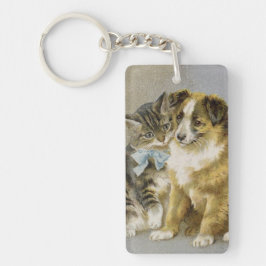 Vintage cat and dog intimate friendship sleutelhanger