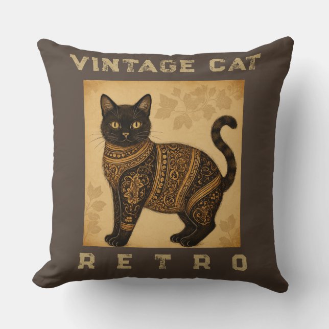 Vintage Cat, Antique Cat,and Motif Pattern  Kussen (Voorkant)