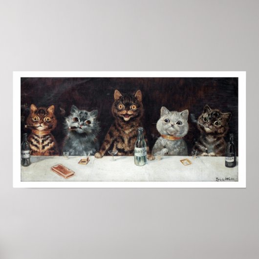 Vintage Cat Bachelor Party door Louis Wain Poster (Voorkant)