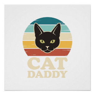 Vintage Cat Daddy Zwarte Kat Retro Zonsondergang S Perfect Poster