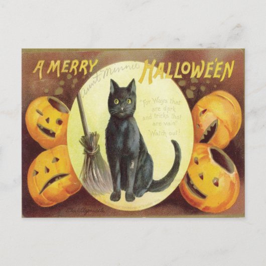 Vintage Cat Halloween Briefkaart (Voorkant)