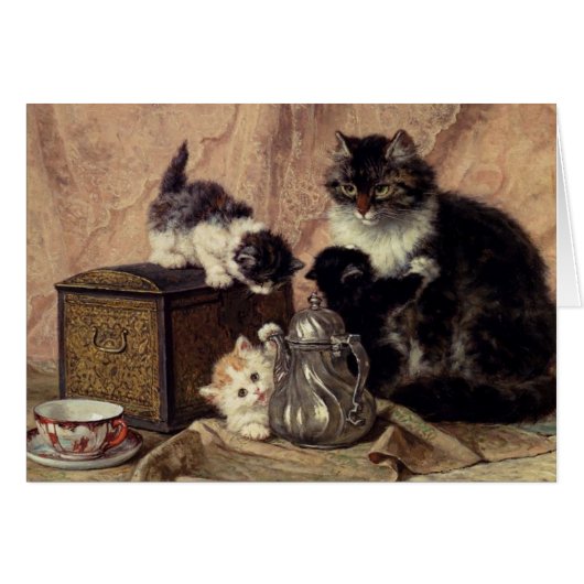 Vintage - Cat & Kittens in Tea Time, (Voorkant Horizontaal)