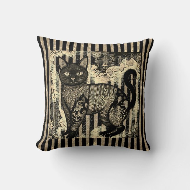 Vintage Cat Retro,Stripes Pattern  Kussen (Voorkant)