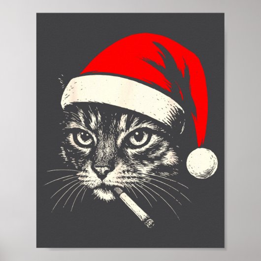 Vintage Cat Smoking Cigarette Christmas Cat Santa  Poster (Voorkant)