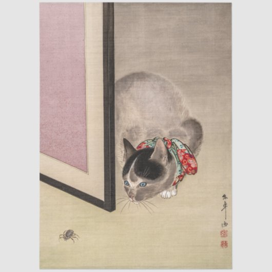 Vintage Cat Watching a Spider Decoupage  Tissuepapier (Voorkant)