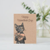 Vintage Cat With Heart Box Valentines Day Briefkaart (Staand voorkant)