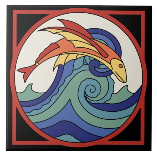 Vintage Catalonië vliegende visstapel Tegeltje (Voorkant)