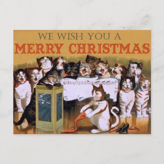 Vintage Cat's Merry Christmas Post Card Feestdagenkaart (Voorkant)