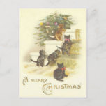 Vintage Cats on Stairs Merry Christmas Post Card Feestdagenkaart<br><div class="desc">Beautiful Vintage Christmas Post Card showing 4 on a stairs looking at a nicely decorated Christmas Tree.</div>