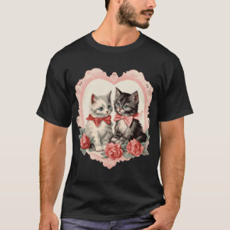 Vintage Cats Retro Cute Cat Floral Art Pattern Pin T-shirt
