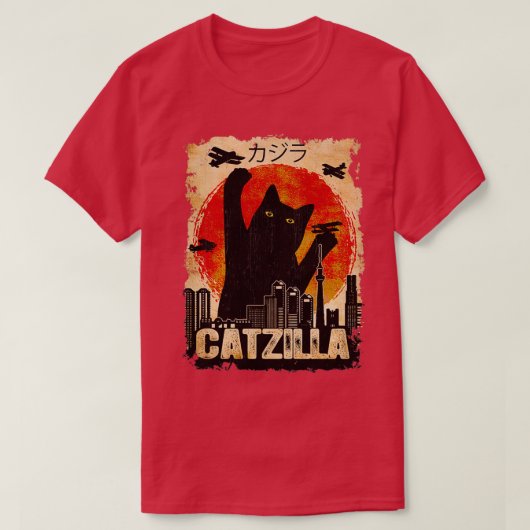 Vintage Catzilla Funny Black Cat T-shirt (Design voorkant)
