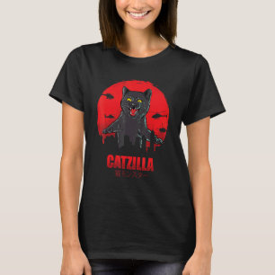 Vintage Catzilla Japanse Zonsondergang Stijl Kat K T-shirt