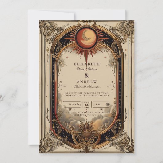 Vintage Celestial Art Nouveau Wedding Kaart (Voorkant)