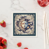 Vintage Celestial Half Sun & Moon Blauw Geel Servet (Insitu)