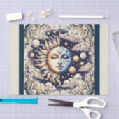 Vintage Celestial Half Sun & Moon Blauw Geel Tissuepapier (Craft)