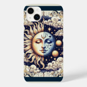 Vintage Celestial Halve Zon & Maan Blauw Geel Case-Mate iPhone Case (Achterkant)